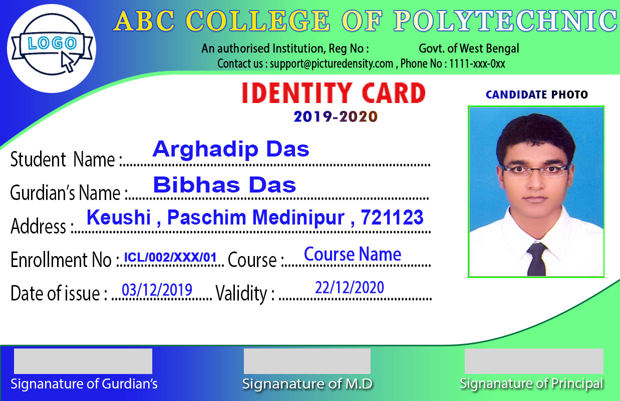 Polytechnic college id card Regarding College Id Card Template Psd