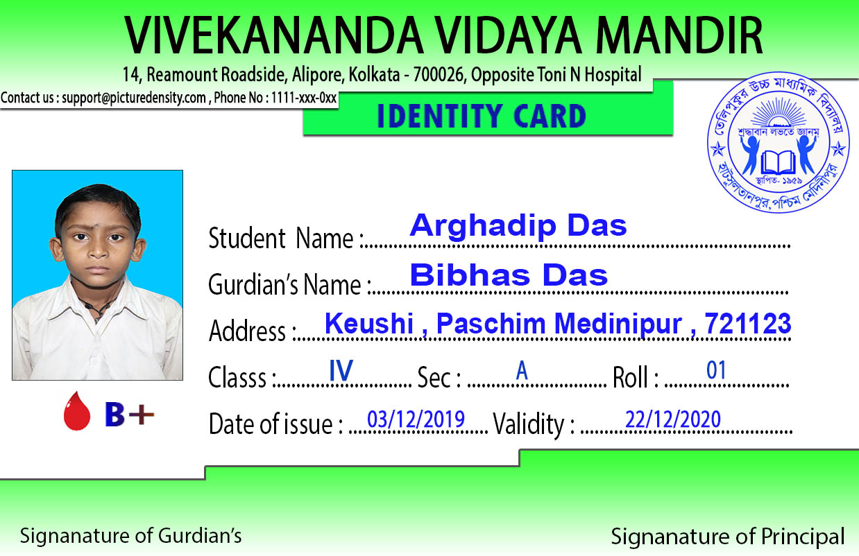 bengali School Id card format » Picture Density